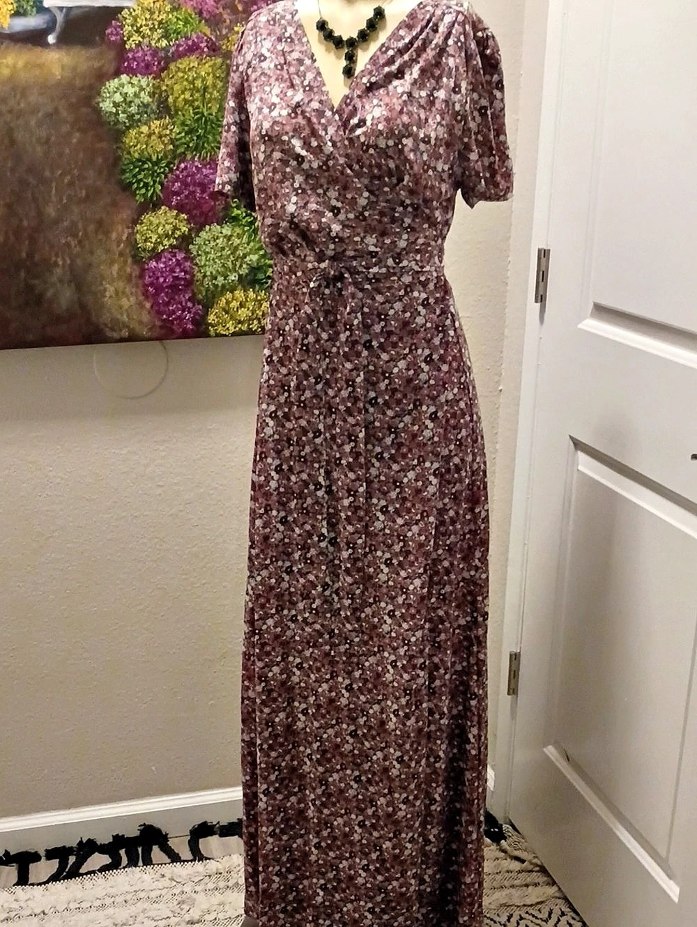 prettygarden Floral Maxi Dress Brown & Blue Size XL NWT